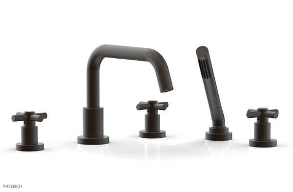 Phylrich - Basic Deck Tub Set with Hand Shower - Tubular Cross Handles