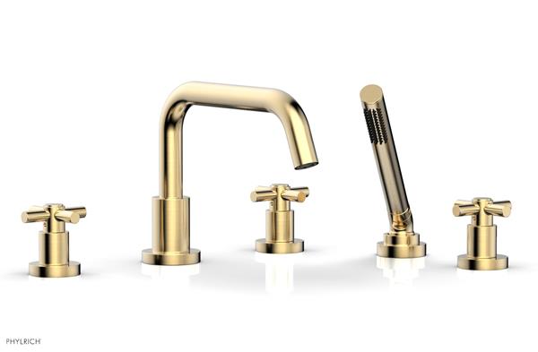 Phylrich - Basic Deck Tub Set with Hand Shower - Tubular Cross Handles