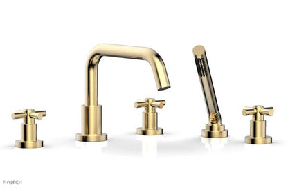 Phylrich - Basic Deck Tub Set with Hand Shower - Tubular Cross Handles