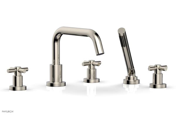 Phylrich - Basic Deck Tub Set with Hand Shower - Tubular Cross Handles