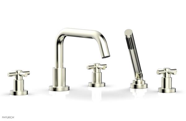 Phylrich - Basic Deck Tub Set with Hand Shower - Tubular Cross Handles