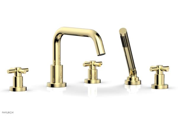 Phylrich - Basic Deck Tub Set with Hand Shower - Tubular Cross Handles