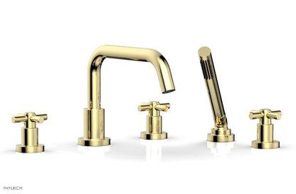 Phylrich - Basic Deck Tub Set with Hand Shower - Tubular Cross Handles