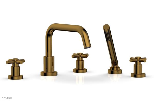 Phylrich - Basic Deck Tub Set with Hand Shower - Tubular Cross Handles