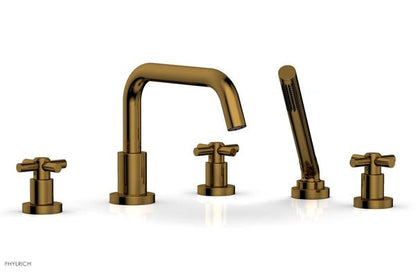Phylrich - Basic Deck Tub Set with Hand Shower - Tubular Cross Handles