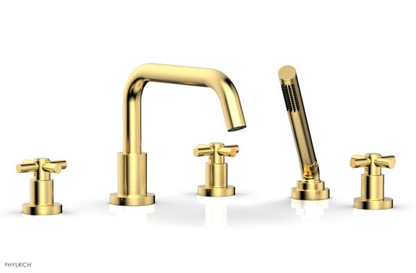 Phylrich - Basic Deck Tub Set with Hand Shower - Tubular Cross Handles