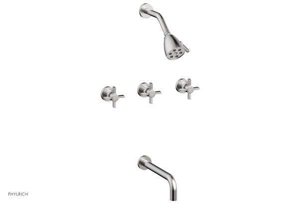 Phylrich - Basic Three Handle Tub and Shower Set 10 Inch Spout - Blade Cross Handles