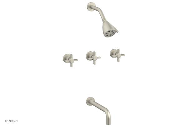 Phylrich - Basic Three Handle Tub and Shower Set 10 Inch Spout - Blade Cross Handles