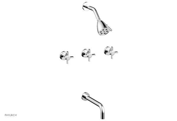 Phylrich - Basic Three Handle Tub and Shower Set 10 Inch Spout - Blade Cross Handles