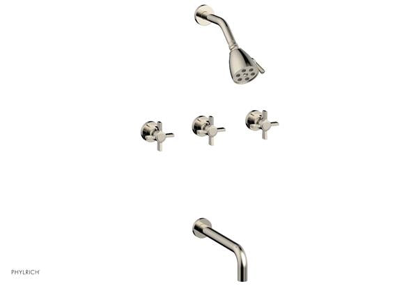 Phylrich - Basic Three Handle Tub and Shower Set 10 Inch Spout - Blade Cross Handles
