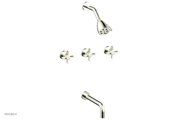 Phylrich - Basic Three Handle Tub and Shower Set 10 Inch Spout - Blade Cross Handles
