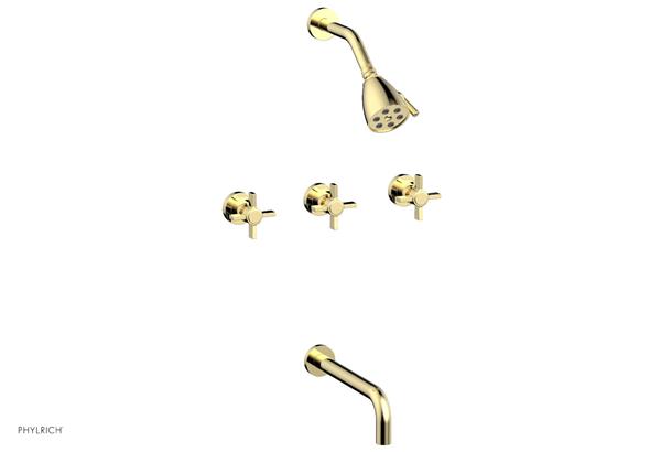Phylrich - Basic Three Handle Tub and Shower Set 10 Inch Spout - Blade Cross Handles