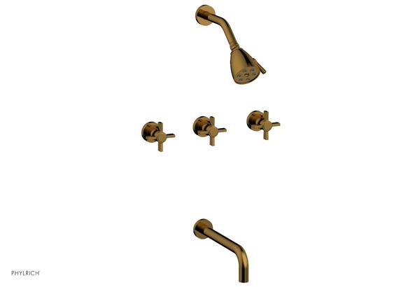 Phylrich - Basic Three Handle Tub and Shower Set 10 Inch Spout - Blade Cross Handles