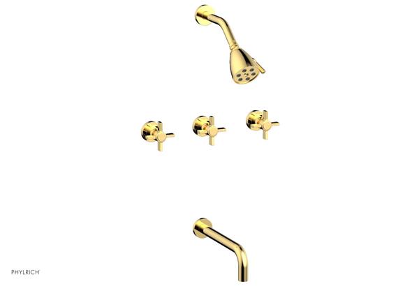 Phylrich - Basic Three Handle Tub and Shower Set 10 Inch Spout - Blade Cross Handles