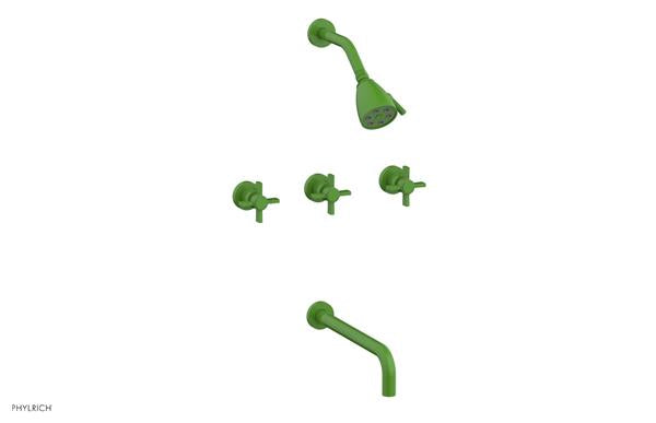 Phylrich - Basic Three Handle Tub and Shower Set 12 Inch Spout - Blade Cross Handles