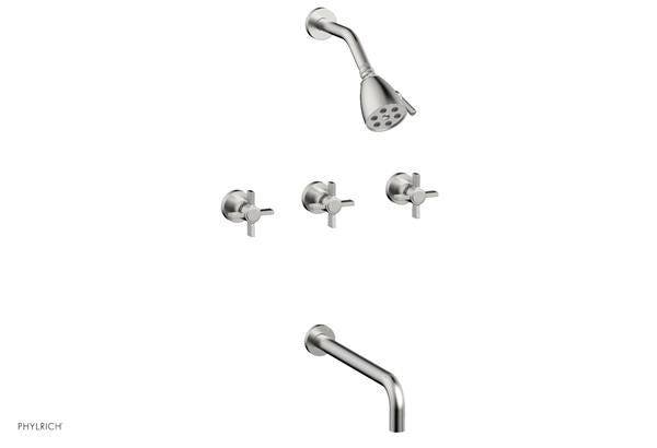Phylrich - Basic Three Handle Tub and Shower Set 12 Inch Spout - Blade Cross Handles