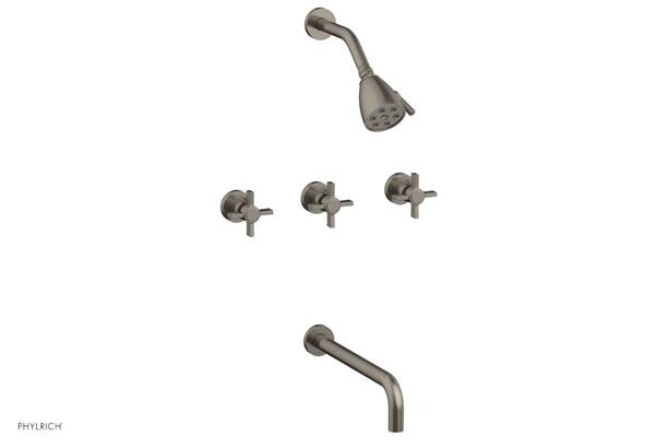 Phylrich - Basic Three Handle Tub and Shower Set 12 Inch Spout - Blade Cross Handles