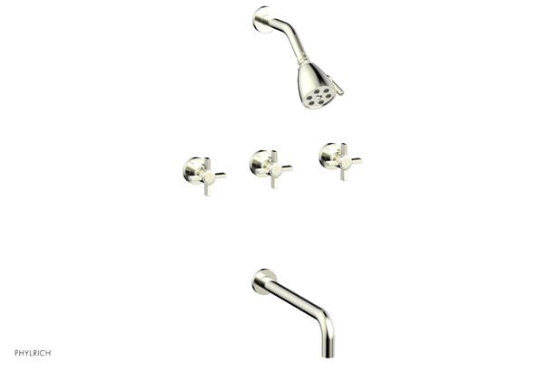 Phylrich - Basic Three Handle Tub and Shower Set 12 Inch Spout - Blade Cross Handles