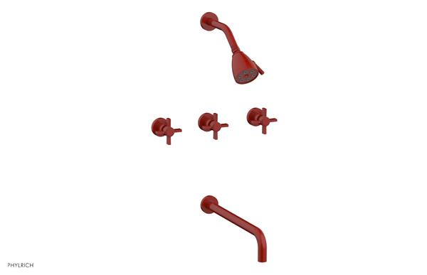 Phylrich - Basic Three Handle Tub and Shower Set 14 Inch Spout - Blade Cross Handles