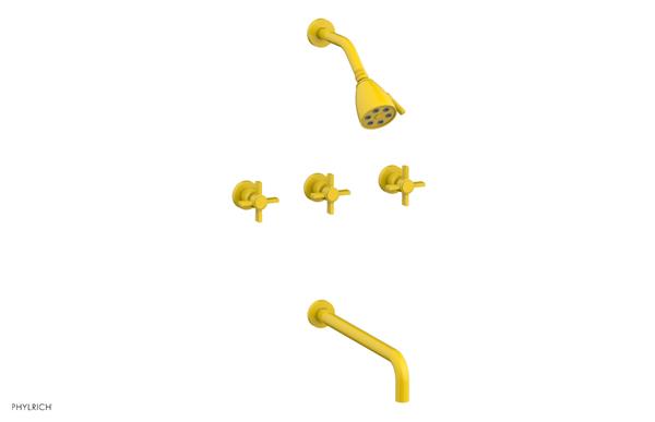 Phylrich - Basic Three Handle Tub and Shower Set 14 Inch Spout - Blade Cross Handles