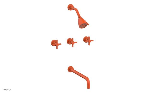 Phylrich - Basic Three Handle Tub and Shower Set 14 Inch Spout - Blade Cross Handles