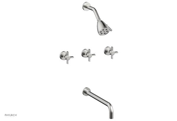 Phylrich - Basic Three Handle Tub and Shower Set 14 Inch Spout - Blade Cross Handles