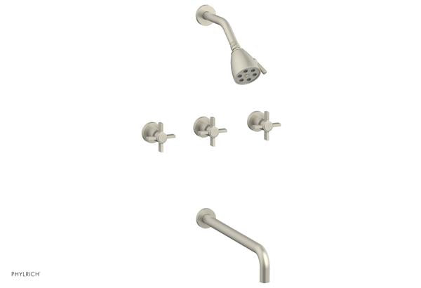 Phylrich - Basic Three Handle Tub and Shower Set 14 Inch Spout - Blade Cross Handles