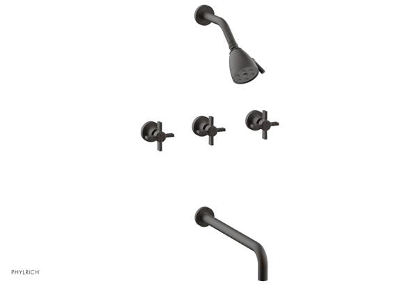 Phylrich - Basic Three Handle Tub and Shower Set 14 Inch Spout - Blade Cross Handles