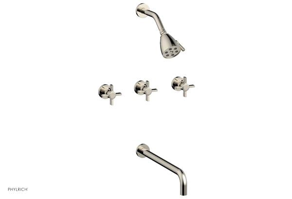 Phylrich - Basic Three Handle Tub and Shower Set 14 Inch Spout - Blade Cross Handles