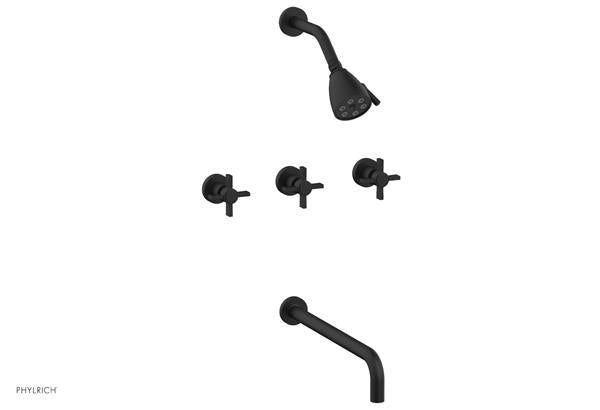 Phylrich - Basic Three Handle Tub and Shower Set 14 Inch Spout - Blade Cross Handles