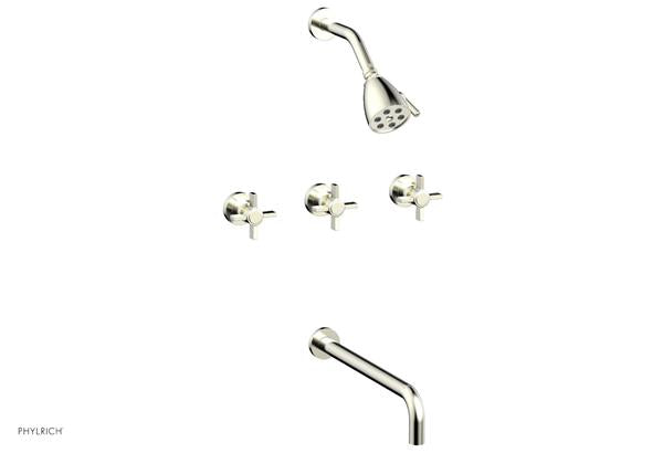 Phylrich - Basic Three Handle Tub and Shower Set 14 Inch Spout - Blade Cross Handles