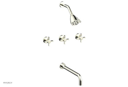 Phylrich - Basic Three Handle Tub and Shower Set 14 Inch Spout - Blade Cross Handles