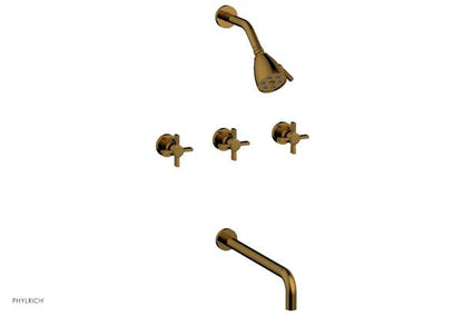 Phylrich - Basic Three Handle Tub and Shower Set 14 Inch Spout - Blade Cross Handles