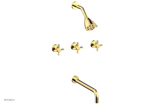 Phylrich - Basic Three Handle Tub and Shower Set 14 Inch Spout - Blade Cross Handles