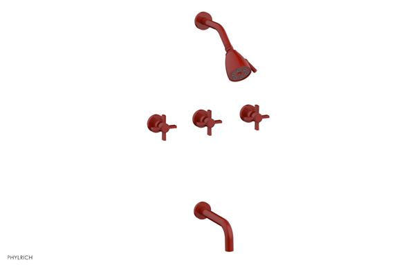 Phylrich - Basic Three Handle Tub and Shower Set 7-1/2 Inch Spout - Blade Cross Handles