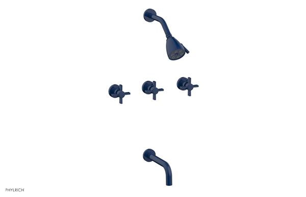 Phylrich - Basic Three Handle Tub and Shower Set 7-1/2 Inch Spout - Blade Cross Handles