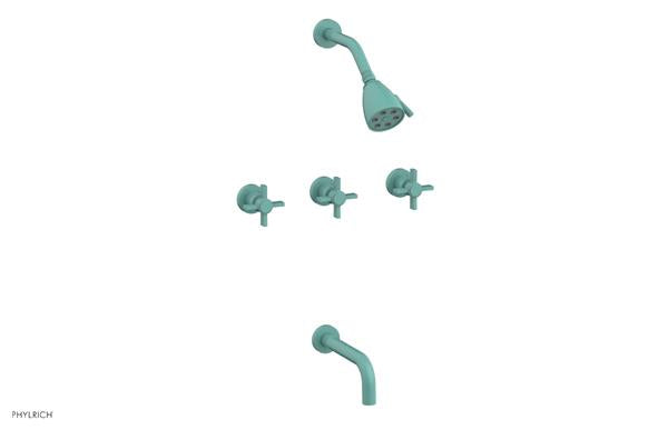 Phylrich - Basic Three Handle Tub and Shower Set 7-1/2 Inch Spout - Blade Cross Handles