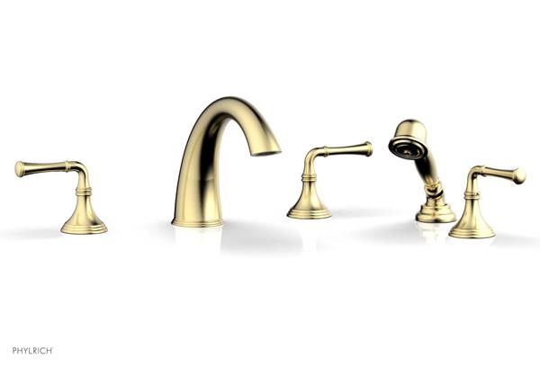 Phylrich - 3Ring Deck Tub Set with Hand Shower  Complete Set - Straight Lever Handles