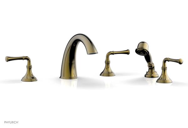 Phylrich - 3Ring Deck Tub Set with Hand Shower  Complete Set - Straight Lever Handles