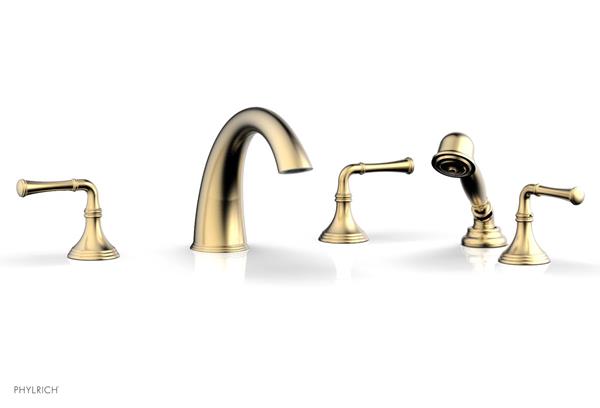 Phylrich - 3Ring Deck Tub Set with Hand Shower  Complete Set - Straight Lever Handles