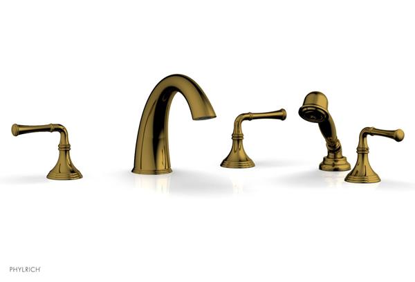 Phylrich - 3Ring Deck Tub Set with Hand Shower  Complete Set - Straight Lever Handles