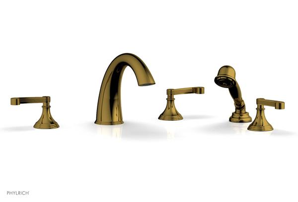 Phylrich - 3Ring Deck Tub Set with Hand Shower  Complete Set - Curved Lever Handles