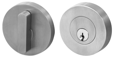 Linnea - Single Cylinder Deadbolt. Round trim, Oval turnpiece. 63mm diam. Inch