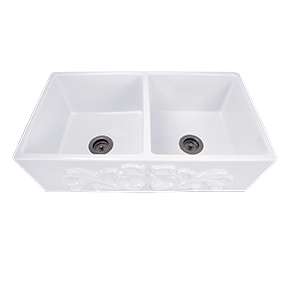 Nantucket Sinks - Double Bowl Farmhouse Fireclay Sink with Filigree Apron