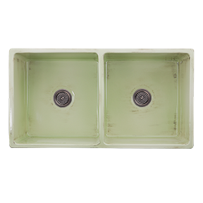 Nantucket Sinks - Double Bowl Farmhouse Fireclay Sink with Shabby Green Finish