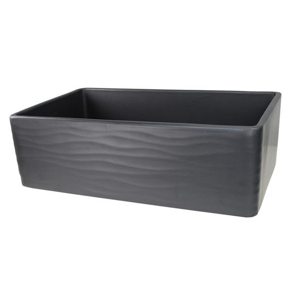Nantucket Sinks - 33 Inch Matte Black Farmhouse Fireclay Sink With Waves Apron