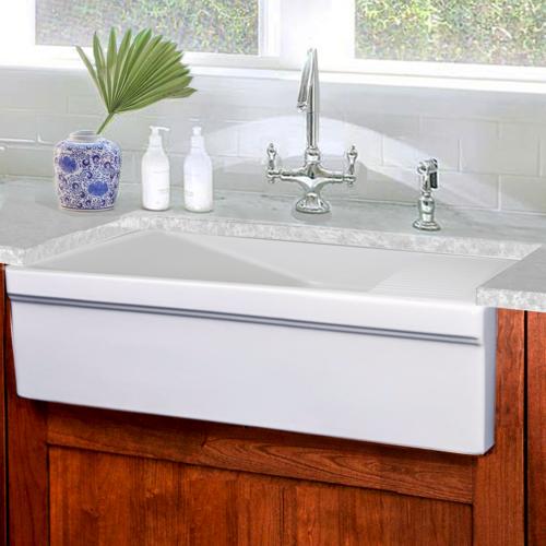 Nantucket Sinks - 36 Inch Italian Farmhouse Fireclay Sink with Built-In Drainboard