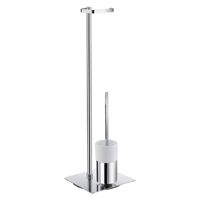 Smedbo - Outline Toilet Roll Holder/Toilet Brush In Polished Chrome. Free Standing. Porcelain Container.