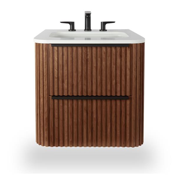 Lacava - Flutti Wall-Mount Under-Counter Vanity With Rounded Corners, Fluted Detailing And Two Drawers.
