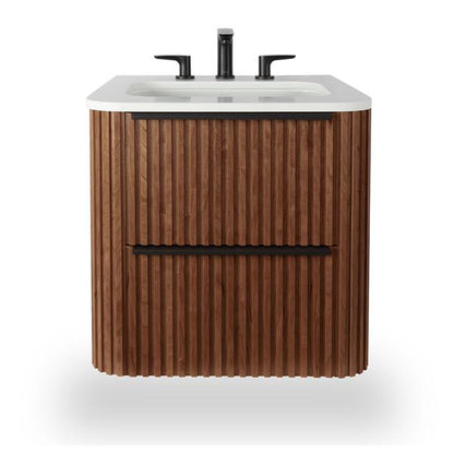 Lacava - Flutti Wall-Mount Under-Counter Vanity With Rounded Corners, Fluted Detailing And Two Drawers.